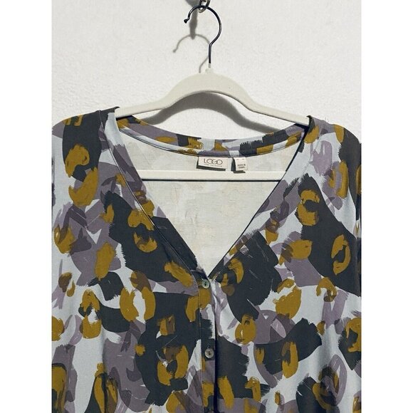 LOGO Lori Goldstein Top Womens XL Purple Artsy Boho Button Up Cardigan Stretchy - Picture 3 of 9